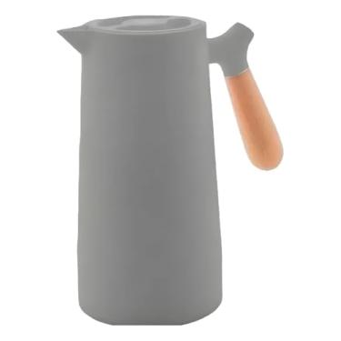 Imagem de Garrafa Térmica 1 Litro Café Água Chá com Cabo de Madeira Nórdica de Plástico Quente ou Frio (CINZA)