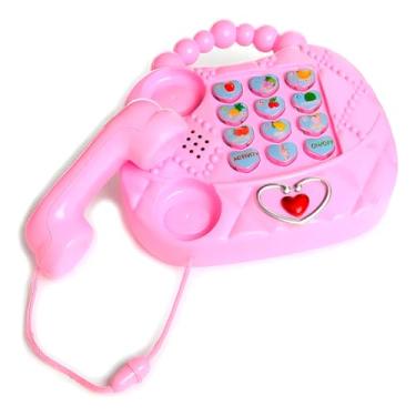 Imagem de Telefone Musical Infantil Rosa, 18x17cm, Sons Educativos e Luzes, Alimentado por Pilhas AAA, Brinquedo para Desenvolvimento