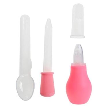 Imagem de Kit Higiene Recém Nascido Cuidados Com Bebê recém-nascido 4 peças Escova Colher Aspirador Conta Gotas (Rosa)
