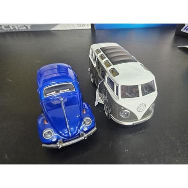 Imagem de Kit Fusc Kombi Miniatura Colecionável Brinquedo Carrinho Metal À fricção Abre Portas (Azul + Cinza)