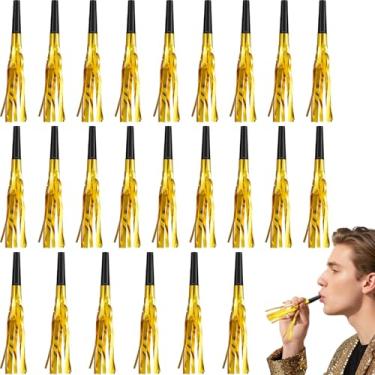 Imagem de 24 peças de glitter metálico com franjas, faz barulho musical, sopros, sopros, agachamentos, festa de aniversário, chá de bebê, ano novo, artigos de decoração de festa