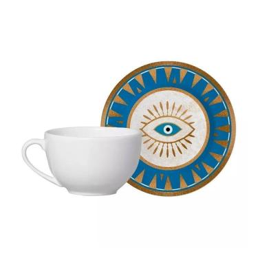 Imagem de Xícara Chá Branca Cerâmica C- Pires Olho Grego Plus Alleanza