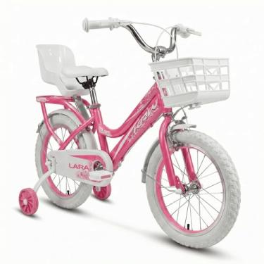 Imagem de Bicicleta KRW Infantil Aro 16 Lara Menina Aço Carbono Freio V-Brake com Rodas Laterais F16 (Rosa/Branco)