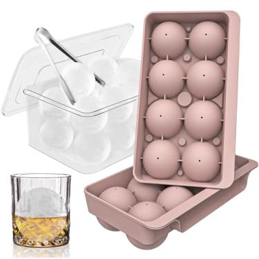 Imagem de WIBIMEN Formas grandes para cubos de gelo, bandejas redondas grandes de cubos de gelo de uísque para freezer, fáceis de encher e liberar, coquetel de uísque Bourbon (6 x 8 bolas - Rosa/2 unidades)