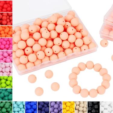 Imagem de NUKAYAI 70 contas soltas redondas de silicone pêssego de 15 mm para artesanato DIY