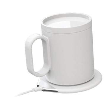 Imagem de WeiLaiKeQi Aquecedor de canecas de café e conjunto de canecas Aquecedor de café USB para mesa de escritório Aquecedor de canecas de cerâmica com conjunto de, Branco