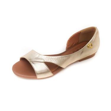 Imagem de Sandália Rasteira em Couro Moema Dourada - Amo Calçados, 37