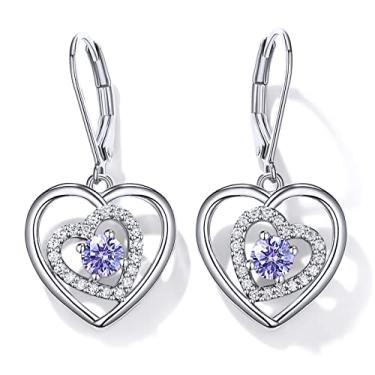 Imagem de JD&P Gifts Ideas Conjunto de brincos com pingente de coração amor eterno para mulheres e meninas, ouro rosa/prateado, banhado a ouro 18 K, com pedra do mês de zircônia cúbica, Prata, Zircônia cúbica