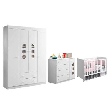 Imagem de Dormitório Infantil Lívia Guarda Roupa, Cômoda E Berço Tico Branco - Phoenix Baby Branco