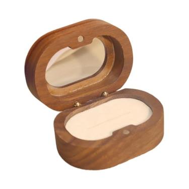 Imagem de APLVFFZH Caixa Organizadora de Joias de Madeira com Janela para Pedido de Casamento, Caixa para Armazenamento de Anéis, Caixa de Madeira Oval para Exibição de, Slot Single Bege