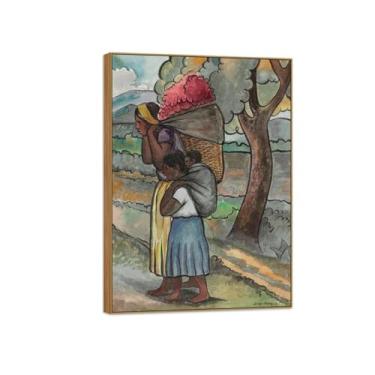 Imagem de MUHJDYC Diego Rivera Famosa Imagem em Tela - Impressões de Arte de Parede - Flor Homem-Moldura de Madeira Pintura para Sala de Estar Quarto Decoração de Casa 50x70cm-19x27in