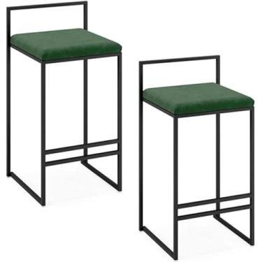 Imagem de Conjunto De 2 Cadeiras De Jantar Com Encosto Completo Assento De Flanela De Metal Preto Com Apoio Para Os Pés E Encosto Pub Café Sala De Jantar Cozinha Bar Balcão Banqueta, Green, 65cm(25″)