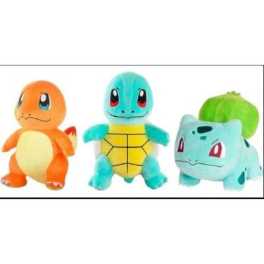 Imagem de Kit 3 Pelúcias Pokémon Iniciais Bulbassauro Charmander Squirtle - Sobe