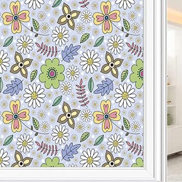 Imagem de Película de janela de privacidade de flores, textura de estilo floral, filme de vidro para sala de estar e escritório em casa, L90 x C 190 cm