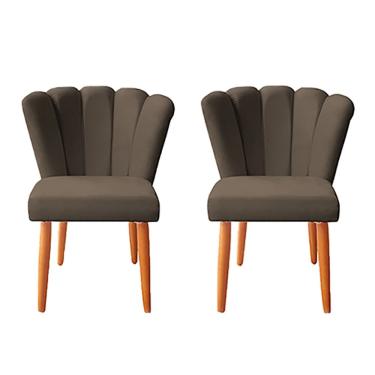 Imagem de Kit 2 Cadeiras Poltrona Sala de Jantar Penteadeira Reforçada Decorativa Pétala Suede