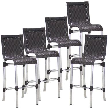 Imagem de Kit 5 Banquetas em Alumínio e Fibra Sintética Haiti Para Cozinha, Edícula Trama