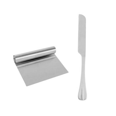 Imagem de Espatula Raspador e Faca para Bolo Aço Inox Confeitaria 2un