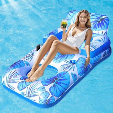 Imagem de Espreguiçadeira de piscina Pool Floats Junbig de 65 cm com encosto azul adulto
