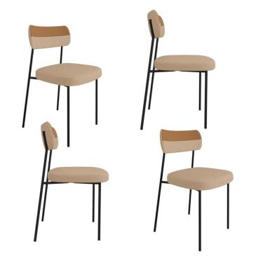 Imagem de Kit 4 Cadeiras Mila Laminado Caramelo/Linho Bege - FdECOR