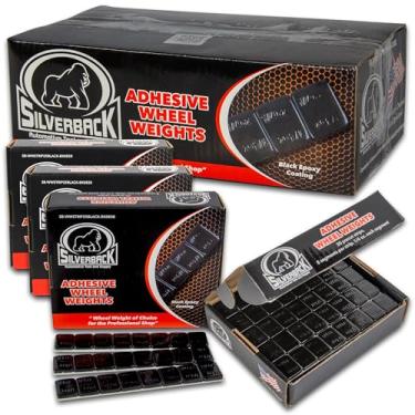 Imagem de Silverback 1/113.4 g Fita adesiva de aço preto pesos de roda com fita fácil de descascar. Projetado para o revendedor profissional de pneus. Caixa de peso de fita de aço preta de 708.7 g de 4,7 g