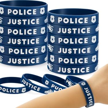 Imagem de Pulseiras de borracha de silicone para festa de polícia SATINIOR para decoração de festa de aniversário temática da polícia, formatura da polícia, festa de aniversário