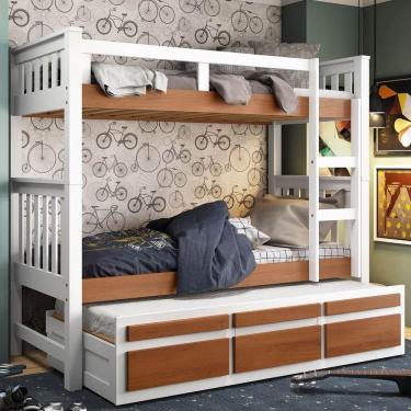 Imagem de Treliche Solteiro Branco Lavado/carvalho 3 Gavetas E 1 Escada Madeira De Pinus - Saraiva