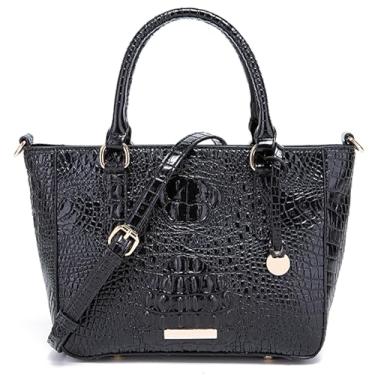 Imagem de Makcr Joacbv Bolsa feminina de couro para mulheres crocodilo em relevo com zíper bolsa elegante compartimentos transversais trabalho, Preto