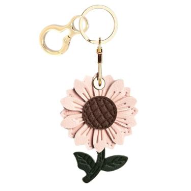 Imagem de Capa de couro compatível com AirTag, linda capa protetora com chaveiro, rastreador GPS antiarranhões para chaves, bolsa, animais de estimação, mochila (margarida rosa)