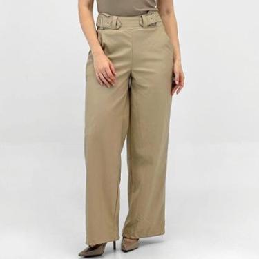 Imagem de Calça Pacific Blue Wide Leg em P.u com Cinto Feminina-Feminino