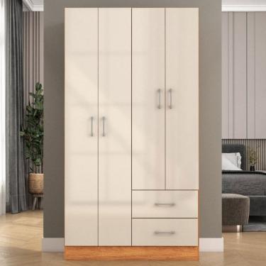 Imagem de Guarda-Roupa Solteiro Panamá 4 Portas 2 Gavetas Cinamomo/Off White - Fellicci
