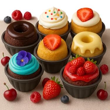 Imagem de Kit 6 Formas de Silicone Antiaderente com Cone Central Cupcake Bolo Vulcão Muffin Pudim Cozimento Uniforme e Forminha Fácil Desenforme Premium Airfryer Microondas