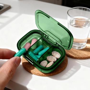 Imagem de Caixa organizadora de comprimidos com compartimentos, estojo transparente portátil de armazenamento de medicamentos para uso diário, escritório em casa