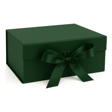 Imagem de Caixa De Presente DobráVel Em PapelãO Com Fecho MagnéTico E Fita De Cetim(Verde Escuro,(M) - 28,2 x 20,2 x 9,2 CM)