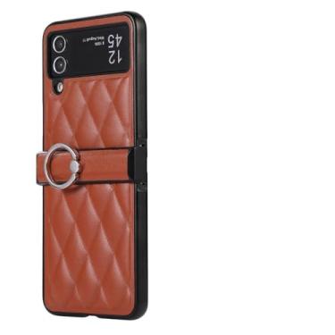 Imagem de Para Samsung Galaxy Z Flip 4 5 Flip3 Flip4 Flip5 Capa de telefone dobrável de couro liso com suporte de anel capa protetora, marrom, para Galaxy Z Flip 4