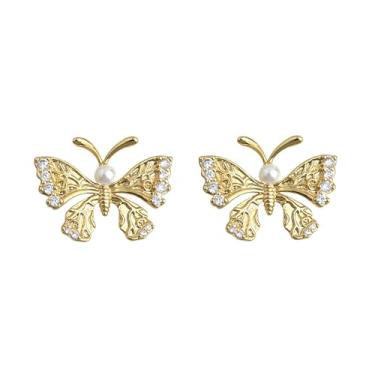 Imagem de Brincos de borboleta de diamantes banhados a ouro 18 quilates delicados para mulheres, joias, presente, festa de aniversário, Natal