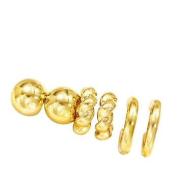 Imagem de 3 peças de brincos banhados a ouro 14 K, brincos grossos para mulheres, acessórios hipoalergênicos, leves, joias de ouro, presentes para mulheres, Medium, Metal, Sem pedra preciosa