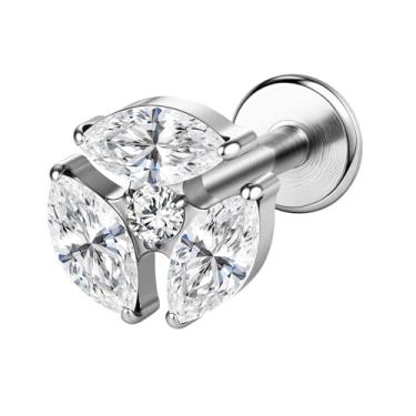 Imagem de AOEDEJ G23 Brincos de titânio roscados internamente 16G costas planas minúsculo CZ pequeno nariz hélice cartilagem Tragus Conch Labret Medusa Monroe piercing joias para mulheres e homens, 1.2*6mm