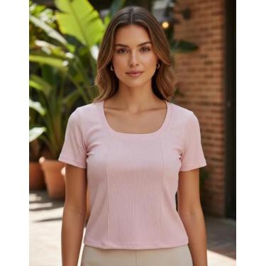 Imagem de Blusa Cropped Canelado Costura Lateral Feminino Zanca Modas, M, Rosa