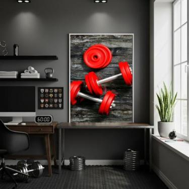 Imagem de Quadro Pesos Vermelhos Academia 70x50cm Mold Branca - Quadros On-line