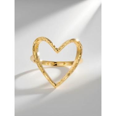 Imagem de Anéis em forma de coração para mulheres minimalistas em ouro 14k Anel hipoalergênico não manchado 7# 8# 9# 9#, #7, Cobre, Sem pedra preciosa