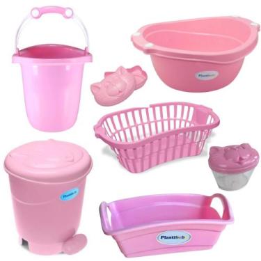 Imagem de Kit 7 peças banho bebe balde bacia lixeira organizador cesto sabonetei