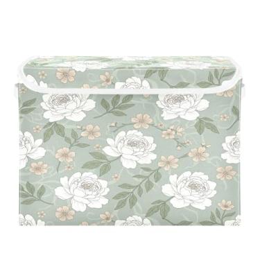 Imagem de Burbuja Caixa de armazenamento de flores com tampa e alças, caixa de armazenamento grande dobrável para prateleiras armário quarto escritório organizador