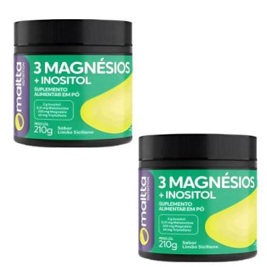 Imagem de Kit 2 3 Magnésios + Inositol em pó Sabor Limão 2x210g - Maltta, Limão 
