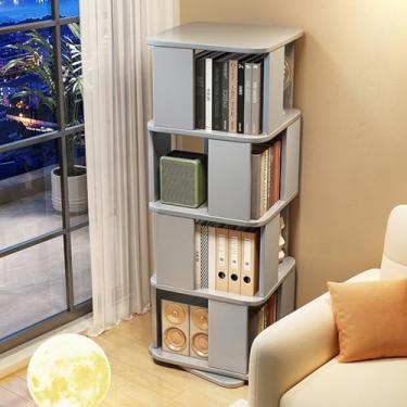 Imagem de Torre de estante giratória de 360°, suporte de armazenamento de exibição de chão, organizador de prateleira de livros de canto de madeira para espaços pequenos, quarto, sala de estar - cinza, 4