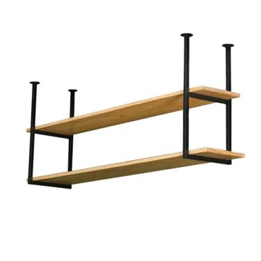 Imagem de Prateleiras de teto flutuantes de 2 camadas - organizador de cozinha europeu e suporte de vinho, rack de armazenamento de parede com economia de espaço para decoração de casa, 120 x 30 x 80 cm