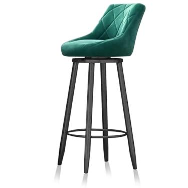 Imagem de Conjunto de 1 banquinho de bar, bar de cozinha com altura de 360° com encosto, banqueta alta moderna, cadeira de veludo para pub/sala de jantar café, pub, balcão de bar, perna preta verde, 65 cm