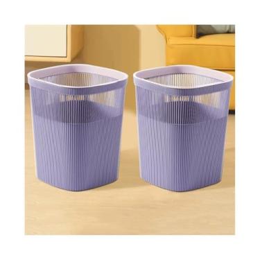 Imagem de CFGH6FDF Caixote do lixo, redondo, lata de lixo de plástico com anel de pressão conjunto de 2 para cozinha doméstica e cafeteria, grande/pequeno, cesto de lixo roxo/amarelo (roxo, grande)