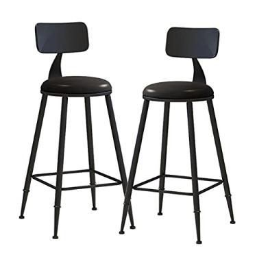 Imagem de Conjunto de 2 peças de cadeiras de balcão - Base de estrutura de aço de metal resistente, cadeira de jantar de cozinha frente única, bancos de bar internos e externos, altura do balcão com encosto