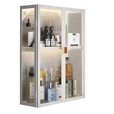 Imagem de Armário de banheiro doméstico montado na parede, armário de remédios de metal com porta de vidro caixa de armazenamento de perfumes cosméticos para banheiro, sala de estar, cozinha, armário (cor