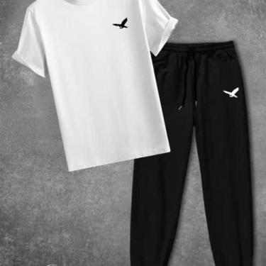 Imagem de Kit Conjunto Gavião Camisa Calça Moletom Camiseta Casual Masculino Urb